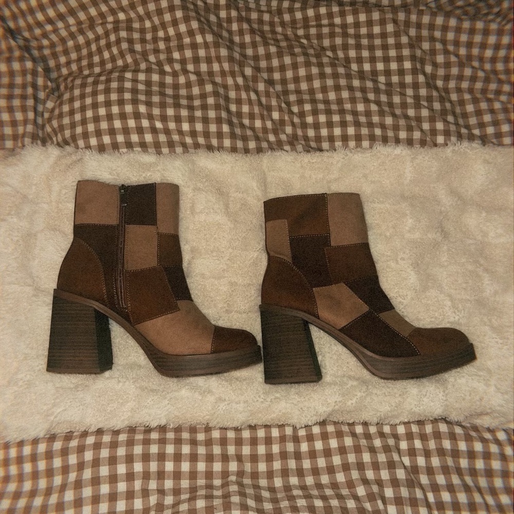 Patchwork Brown Ankle Boots